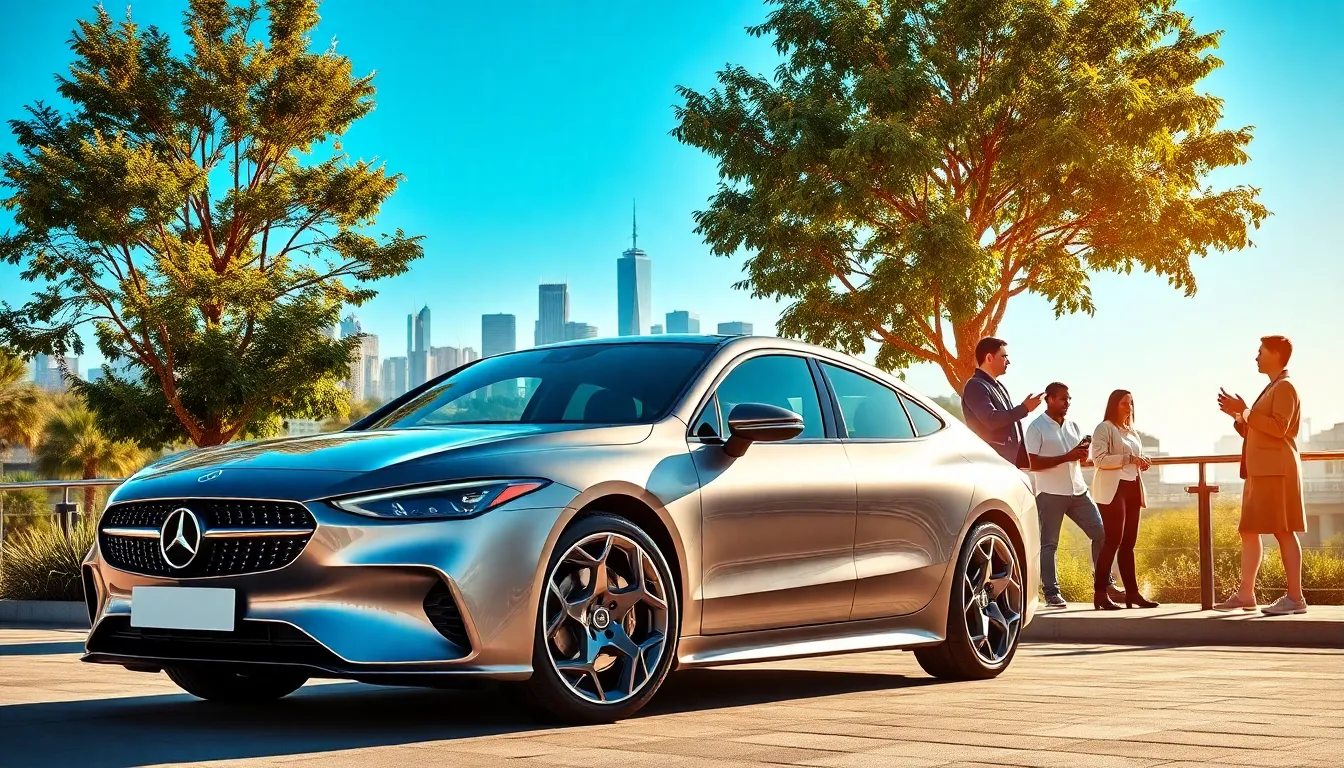 Mercedes-Benz electric vehicle in a modern urban setting.