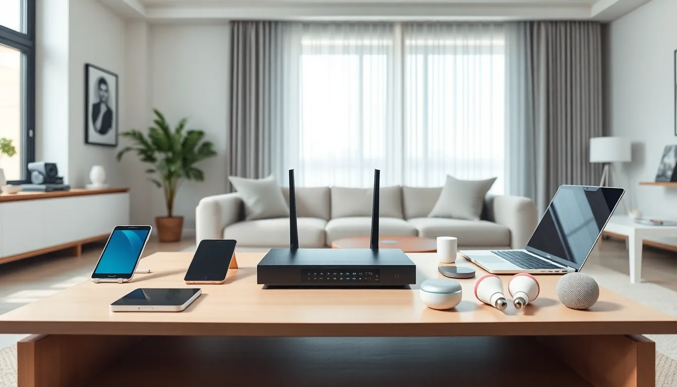 modern home networking setup with connected devices and a stylish router.